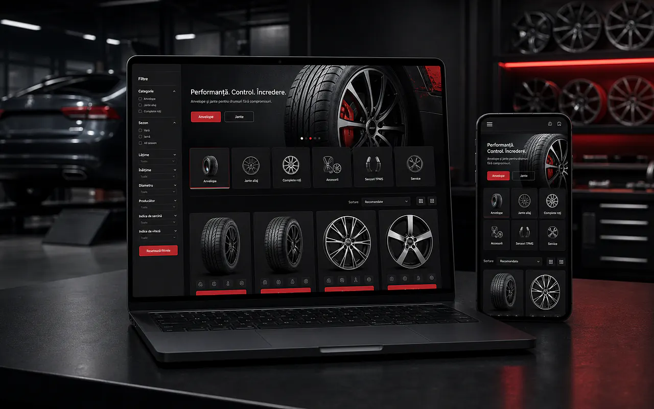 Mockup profesional pentru magazin online de anvelope auto