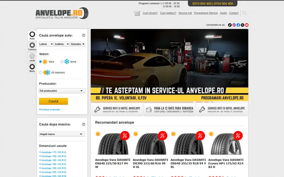 Captură a website-ului anvelope.ro