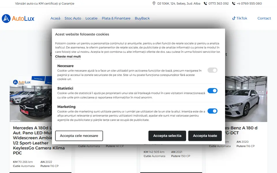 Captură a website-ului autolux.ro